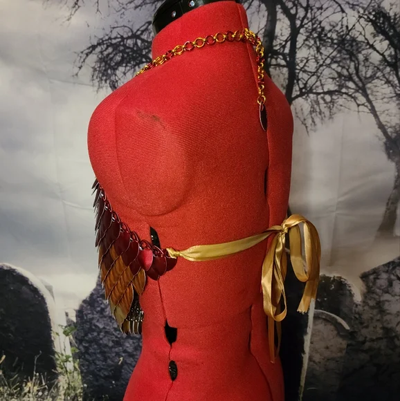 Dolls kill burn festival rave club scalemail red orange gold halter top S-XL